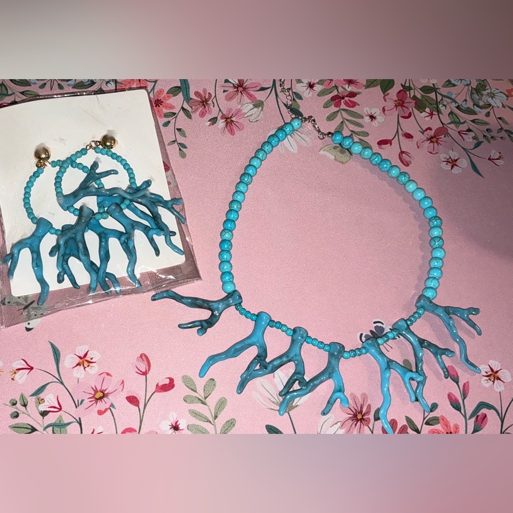 Turquoise Coral Branch Necklace and Earring Set - (NWT)